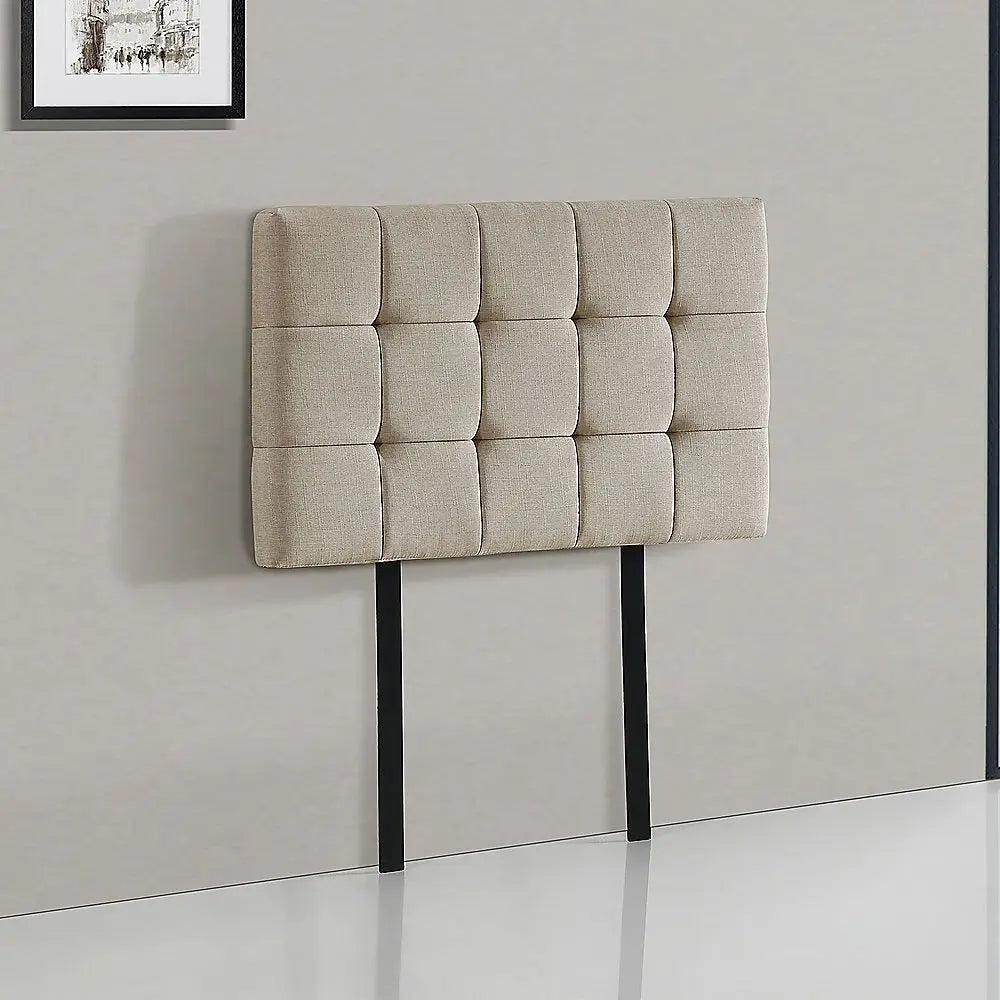 Linen Fabric Single Bed Deluxe Headboard Bedhead - Beige - Furniture > Bedroom