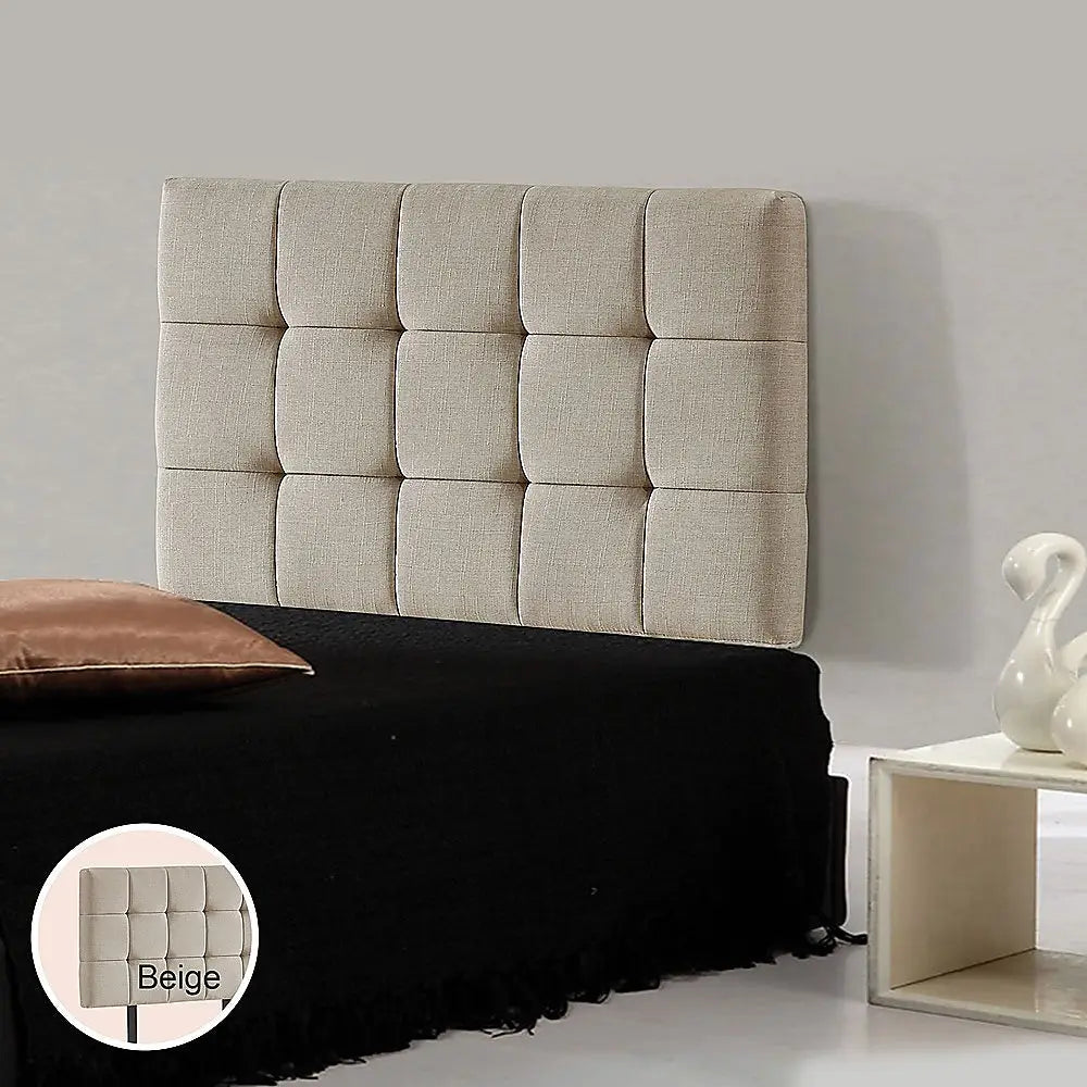Linen Fabric Single Bed Deluxe Headboard Bedhead - Beige - Furniture > Bedroom