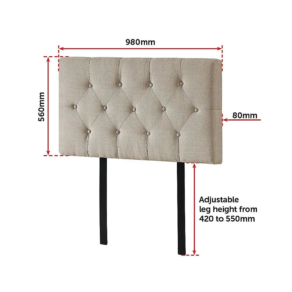 Linen Fabric Single Bed Deluxe Headboard Bedhead - Beige - Furniture > Bedroom > Beds & Bed Frames