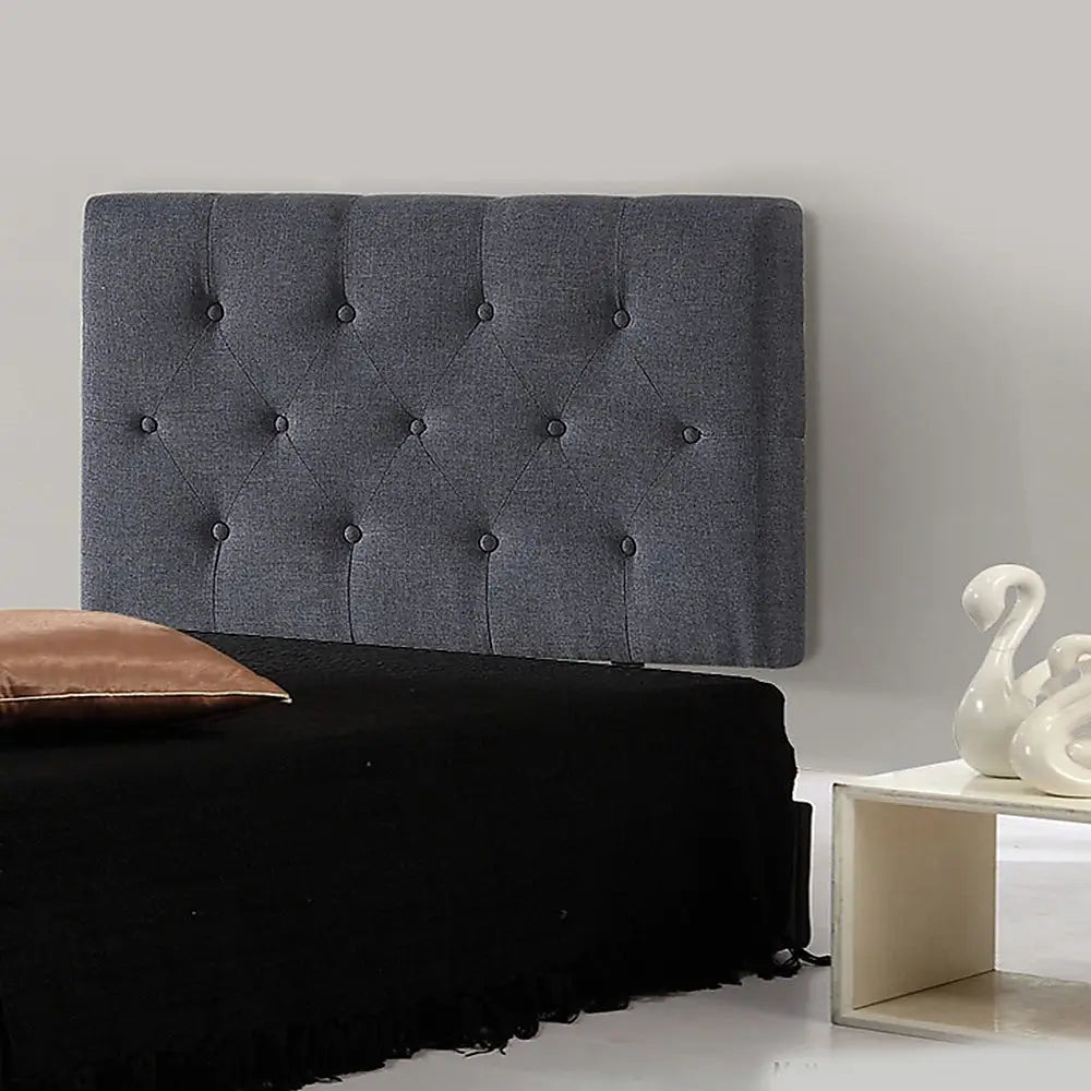Linen Fabric Single Bed Deluxe Headboard Bedhead - Grey - Furniture > Bedroom