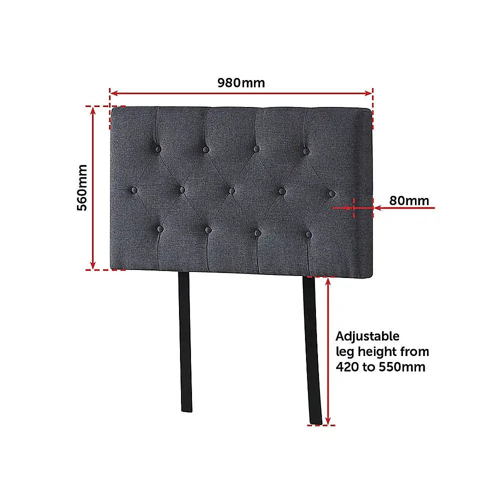 Linen Fabric Single Bed Deluxe Headboard Bedhead - Grey - Furniture > Bedroom