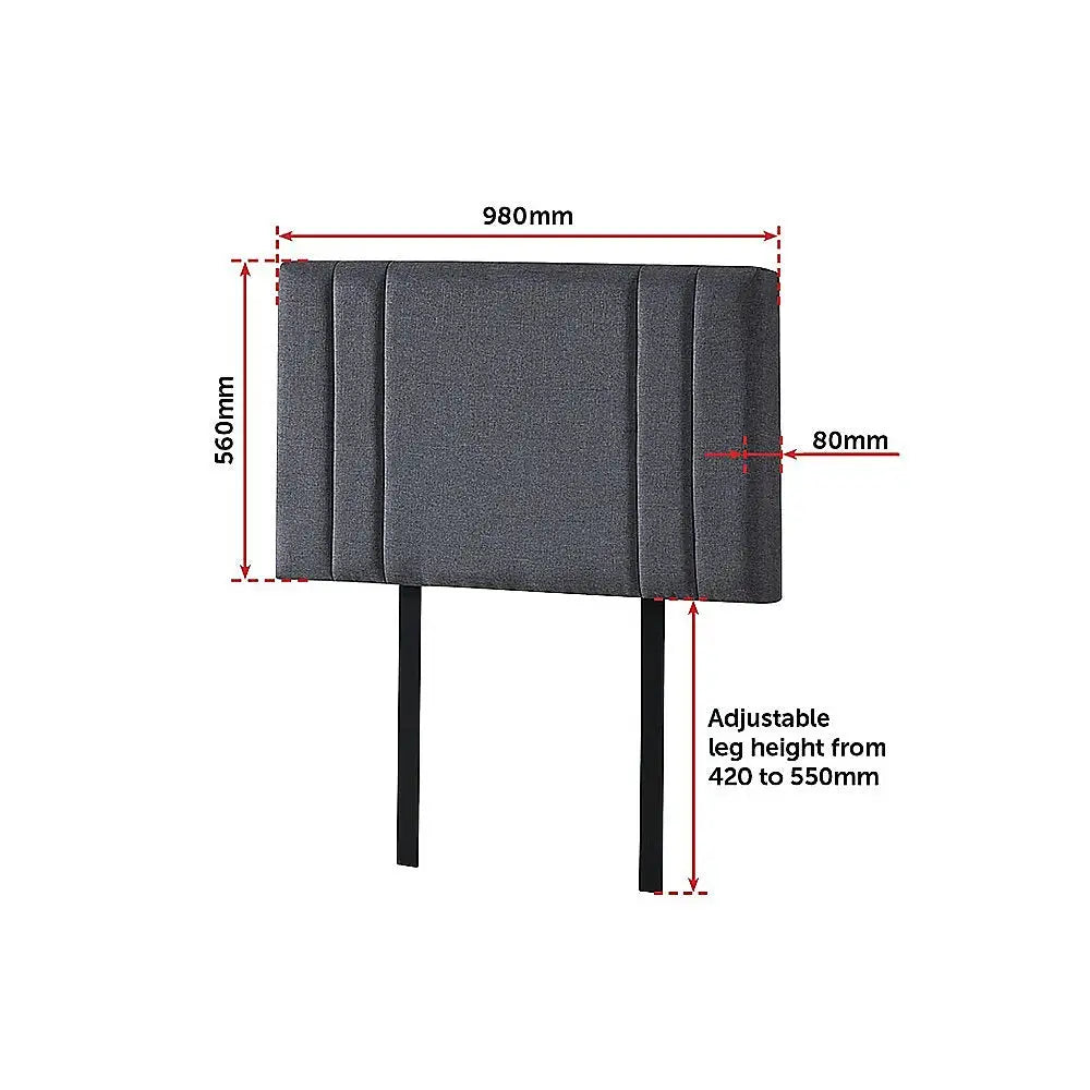 Linen Fabric Single Bed Deluxe Headboard Bedhead - Grey - Furniture > Bedroom > Beds & Bed Frames