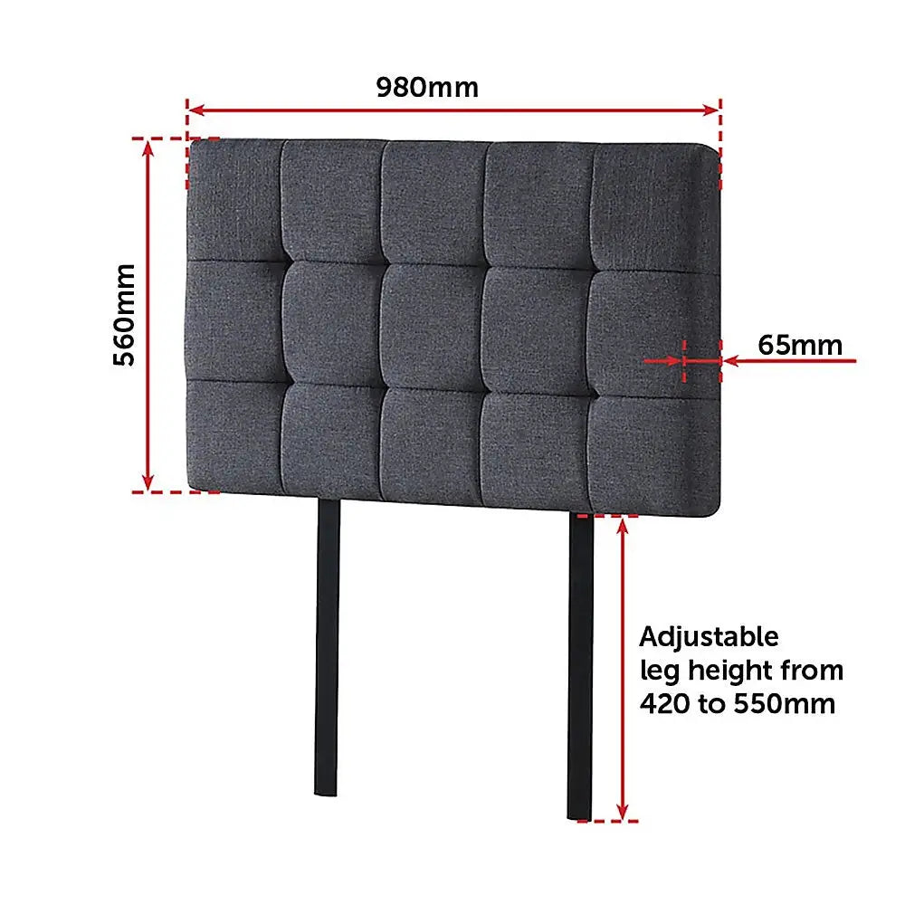 Linen Fabric Single Bed Deluxe Headboard Bedhead - Grey - Furniture > Bedroom