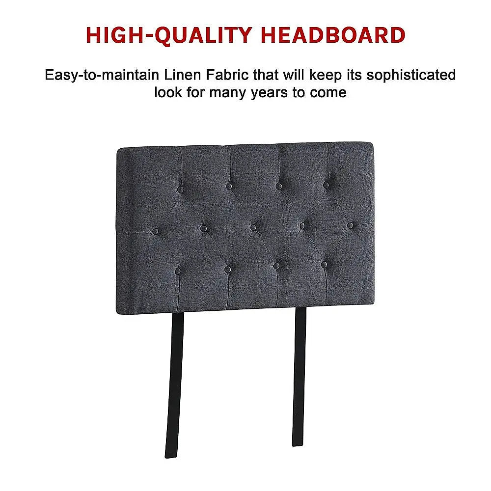 Linen Fabric Single Bed Deluxe Headboard Bedhead - Grey - Furniture > Bedroom