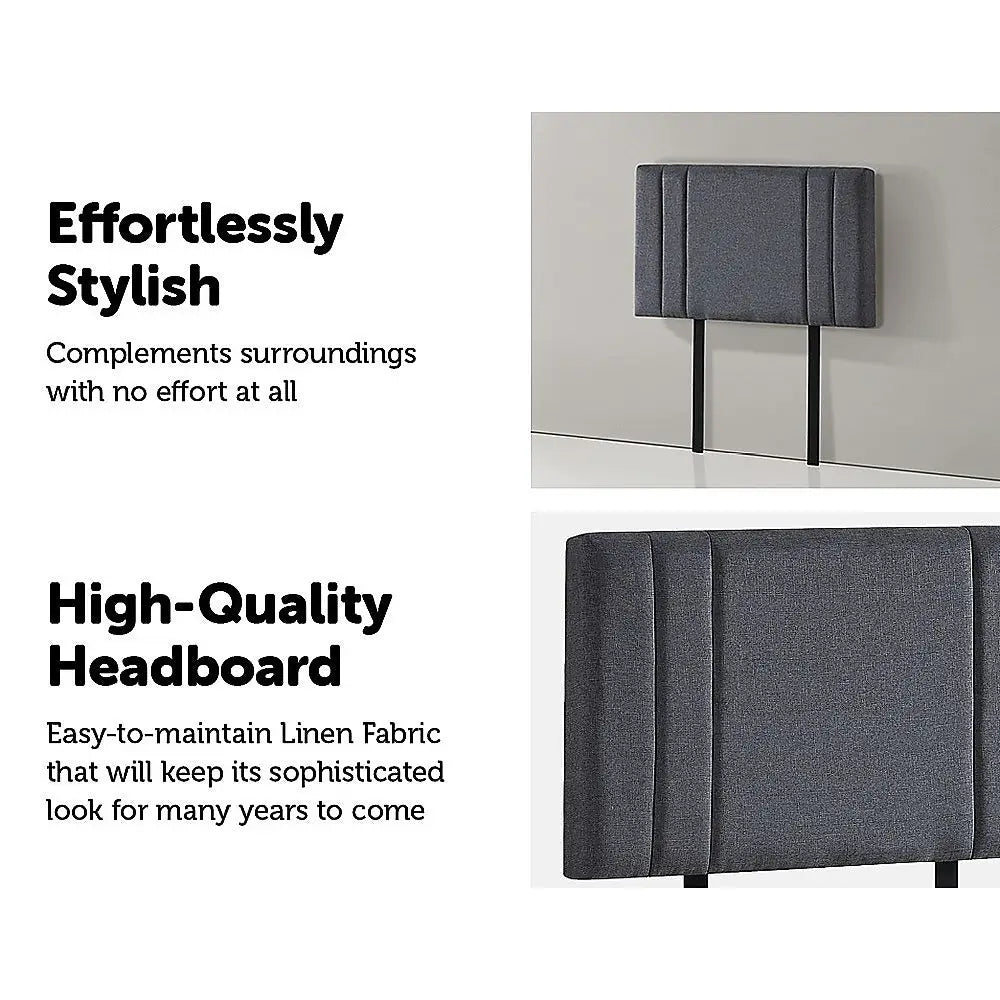 Linen Fabric Single Bed Deluxe Headboard Bedhead - Grey - Furniture > Bedroom > Beds & Bed Frames