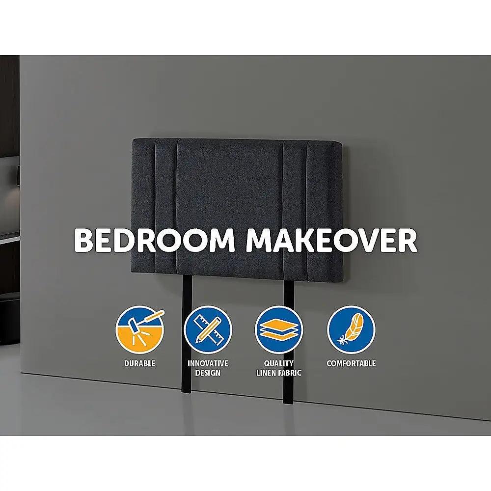 Linen Fabric Single Bed Deluxe Headboard Bedhead - Grey - Furniture > Bedroom > Beds & Bed Frames