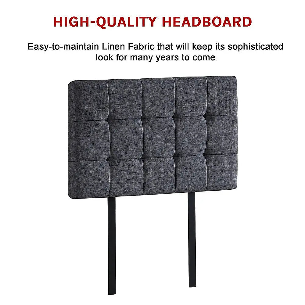 Linen Fabric Single Bed Deluxe Headboard Bedhead - Grey - Furniture > Bedroom