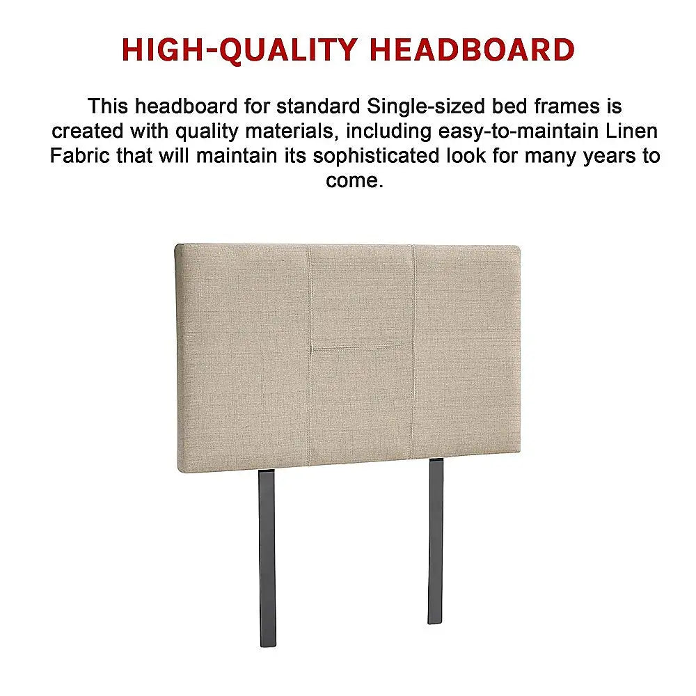 Linen Fabric Single Bed Headboard Bedhead - Beige - Furniture > Bedroom