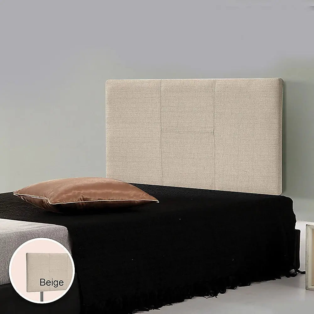 Linen Fabric Single Bed Headboard Bedhead - Beige - Furniture > Bedroom
