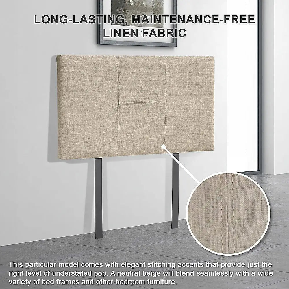 Linen Fabric Single Bed Headboard Bedhead - Beige - Furniture > Bedroom
