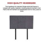 Linen Fabric Single Bed Headboard Bedhead - Grey - Furniture > Bedroom