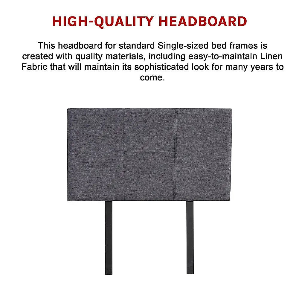 Linen Fabric Single Bed Headboard Bedhead - Grey - Furniture > Bedroom