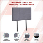 Linen Fabric Single Bed Headboard Bedhead - Grey - Furniture > Bedroom