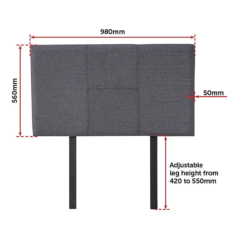 Linen Fabric Single Bed Headboard Bedhead - Grey - Furniture > Bedroom