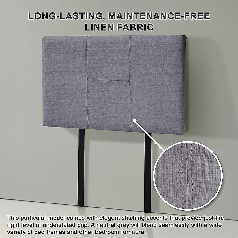 Linen Fabric Single Bed Headboard Bedhead - Grey - Furniture > Bedroom