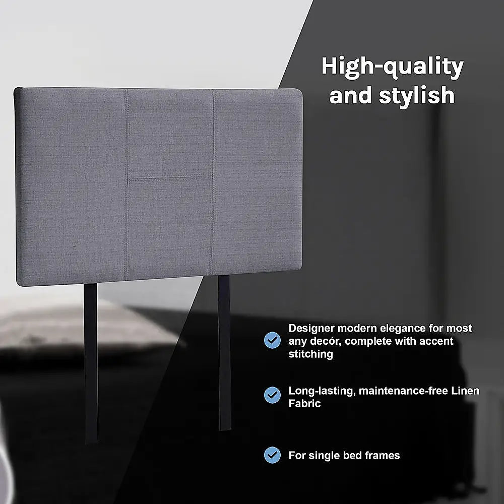 Linen Fabric Single Bed Headboard Bedhead - Grey - Furniture > Bedroom