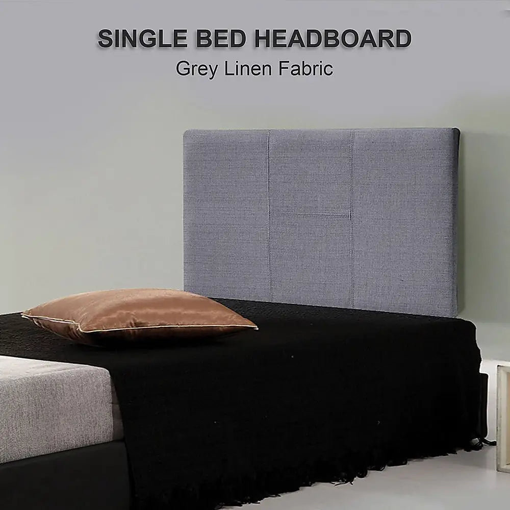 Linen Fabric Single Bed Headboard Bedhead - Grey - Furniture > Bedroom