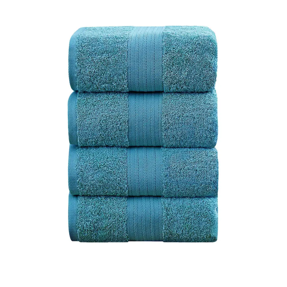 Linenland 4 Piece Cotton Bath Towels Set - Blue - Home & Garden > Bathroom Accessories