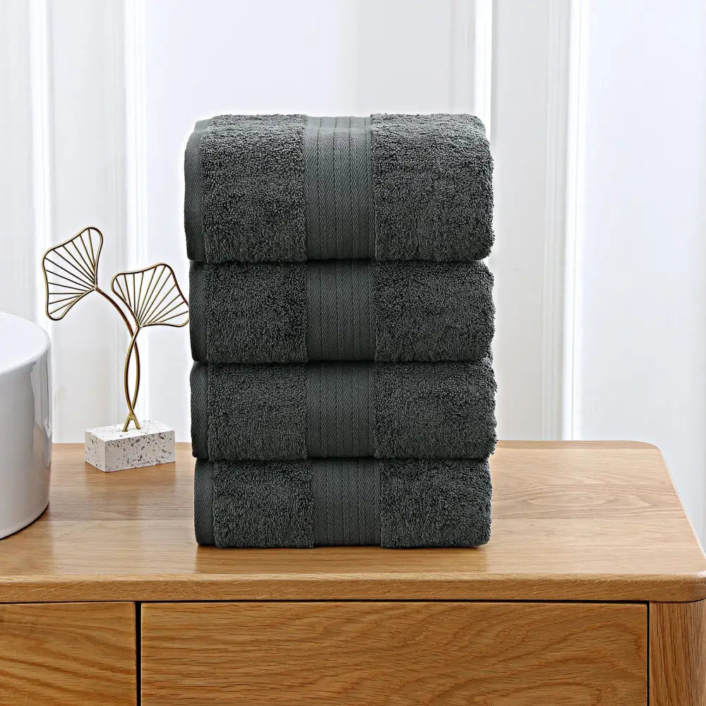 Linenland 4 Piece Cotton Bath Towels Set - Charcoal - Home & Garden > Bathroom Accessories