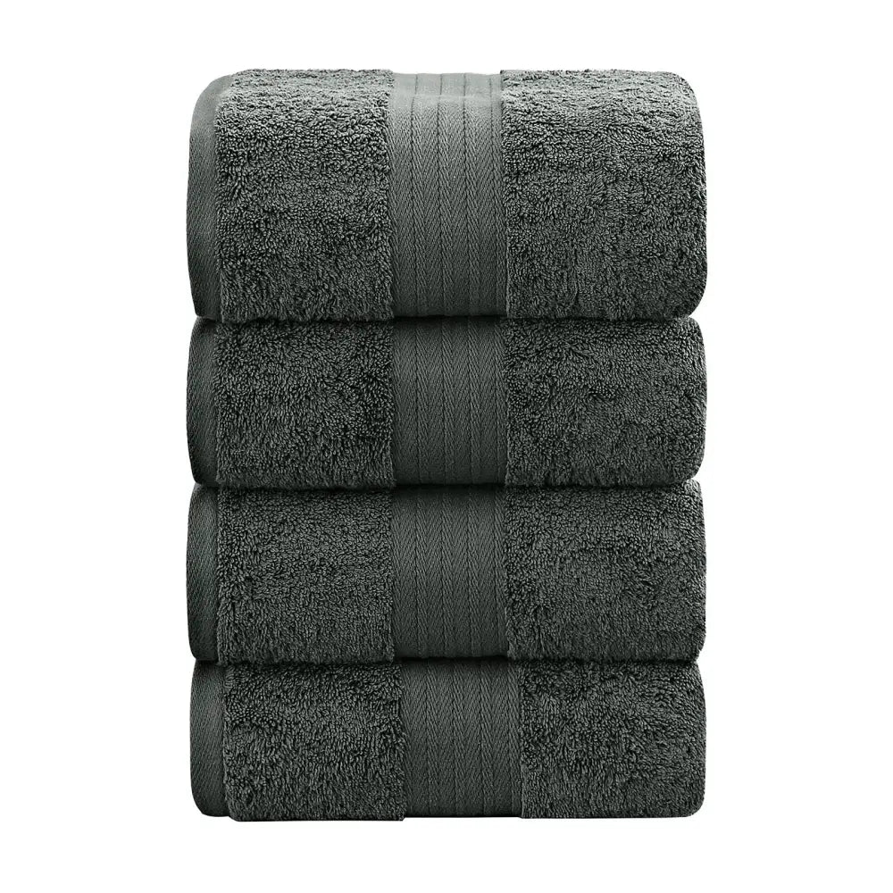 Linenland 4 Piece Cotton Bath Towels Set - Charcoal - Home & Garden > Bathroom Accessories