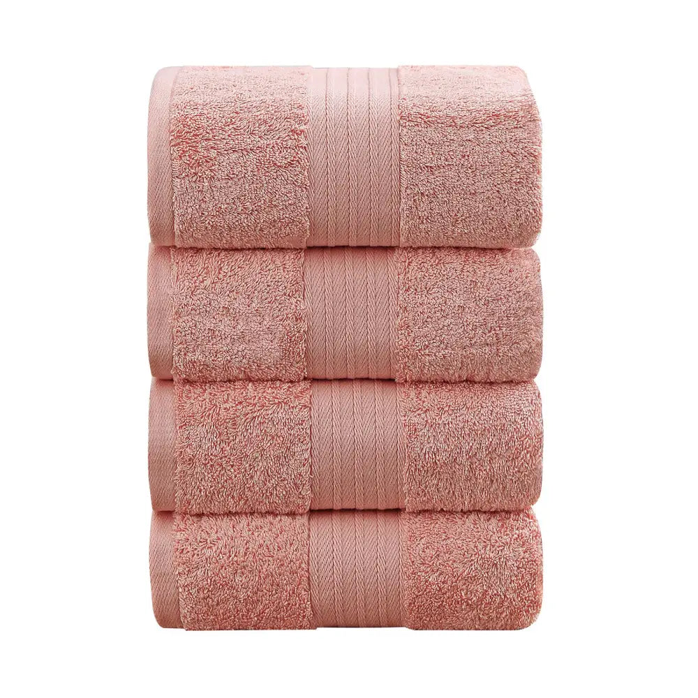 Linenland 4 Piece Cotton Bath Towels Set - Coral - Home & Garden > Bathroom Accessories