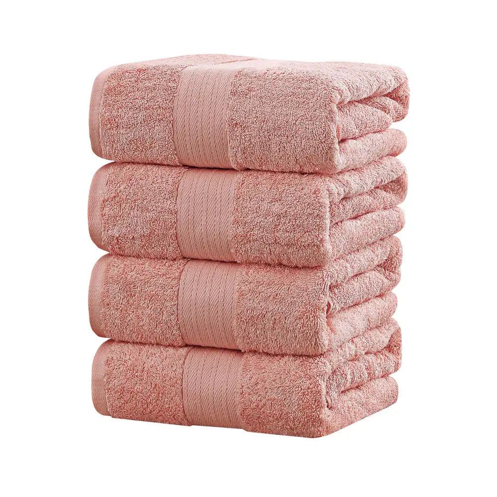Linenland 4 Piece Cotton Bath Towels Set - Coral - Home & Garden > Bathroom Accessories