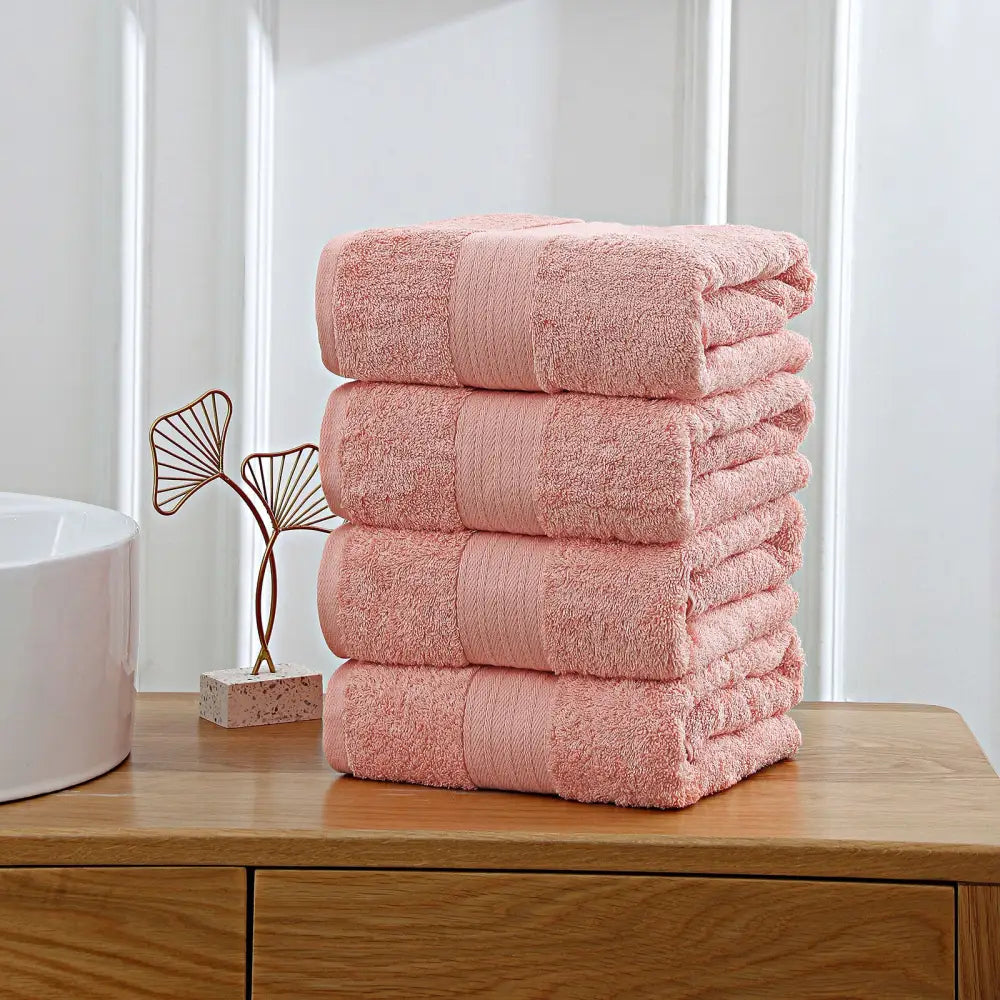 Linenland 4 Piece Cotton Bath Towels Set - Coral - Home & Garden > Bathroom Accessories