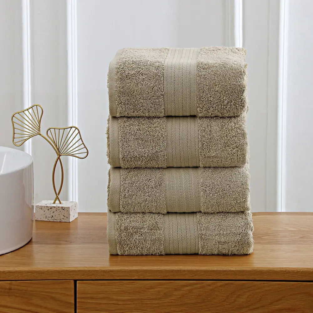Linenland 4 Piece Cotton Bath Towels Set - Sandstone - Home & Garden > Bathroom Accessories