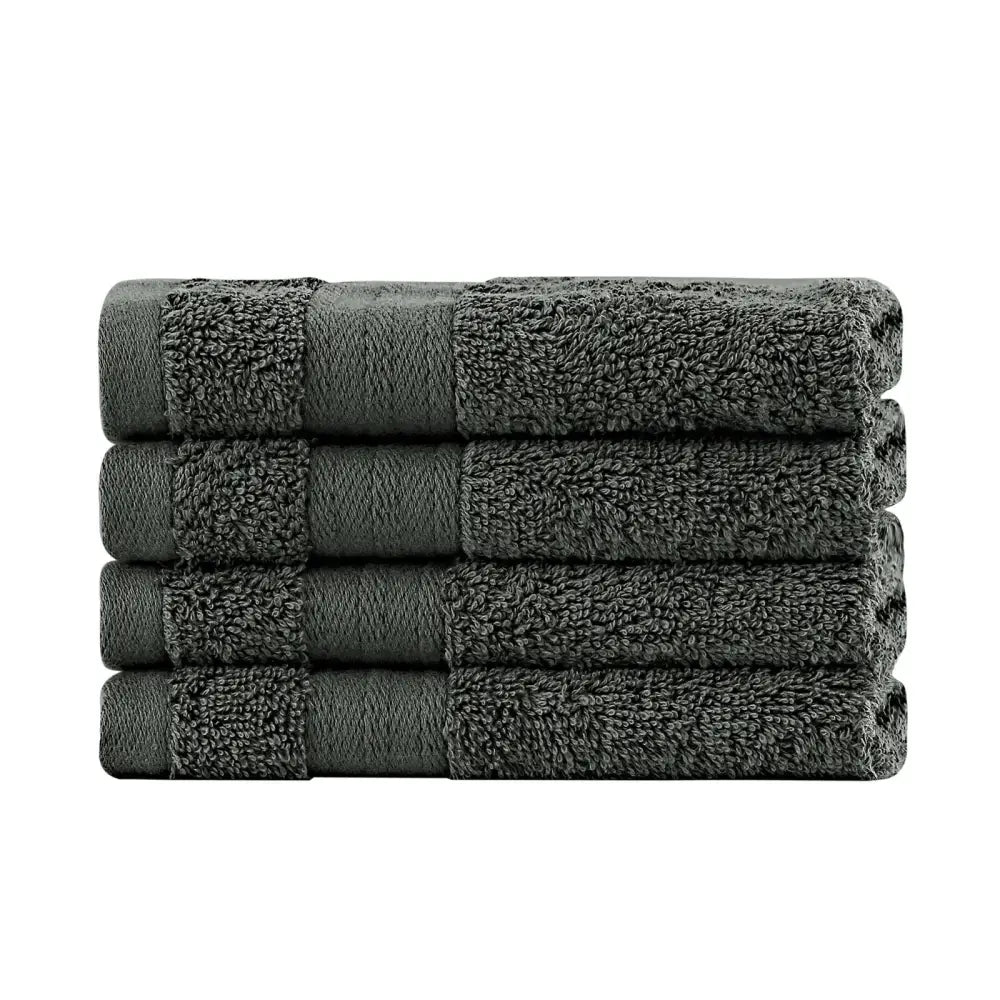 Linenland Bath Towel Set - 4 Piece Cotton Washcloths - Charcoal - Home & Garden > Bathroom Accessories