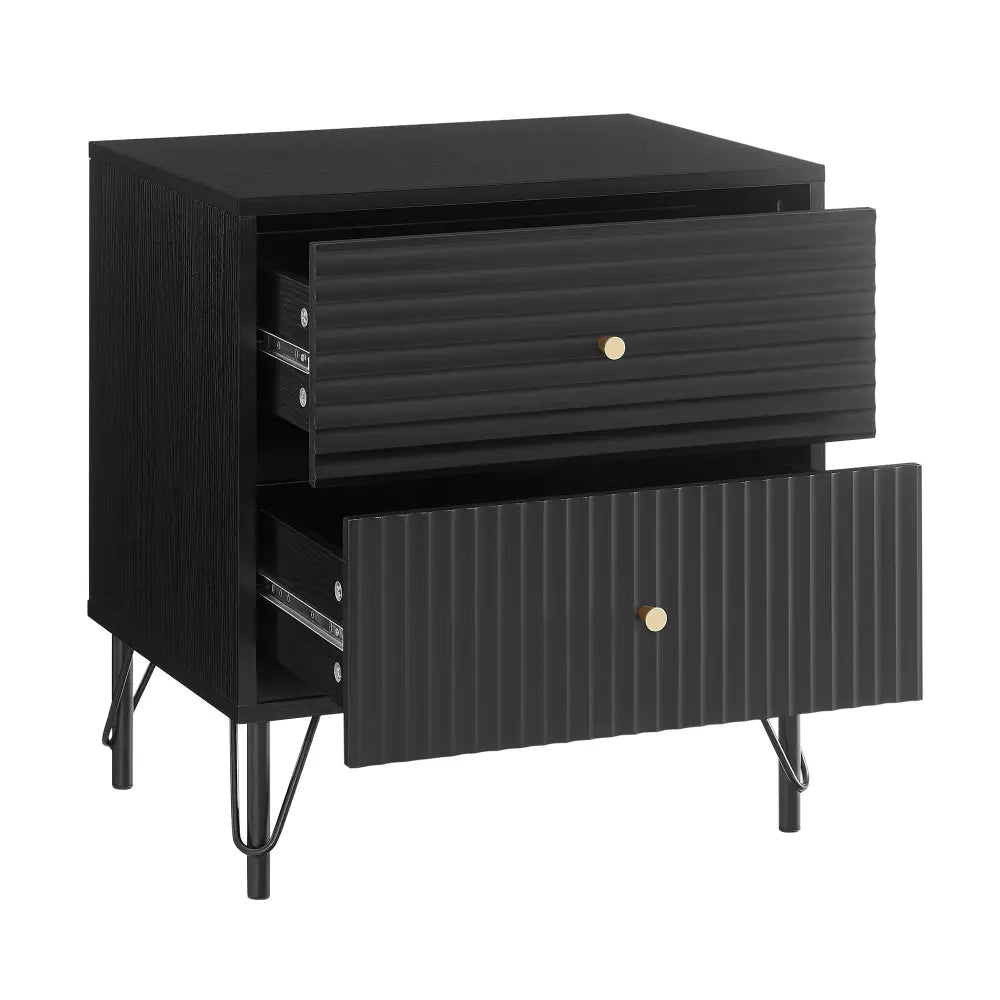 Lisa Wavy Fluted Bedside Table in Black - Furniture > Bedroom > Bedside Tables