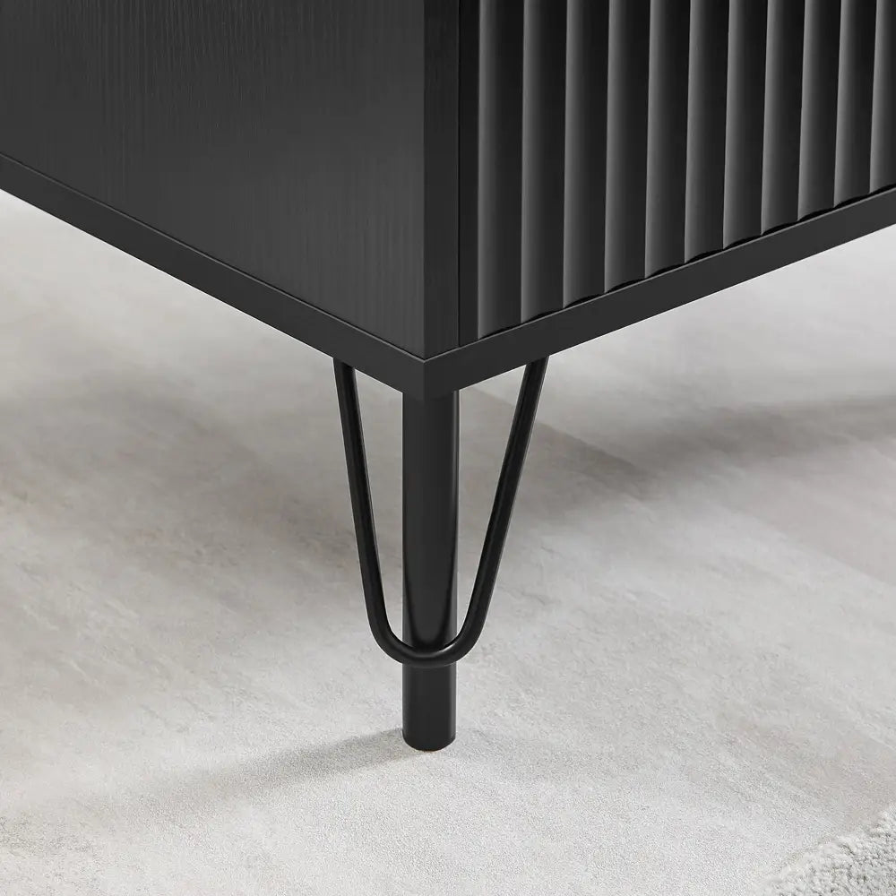 Lisa Wavy Fluted Bedside Table in Black - Furniture > Bedroom > Bedside Tables