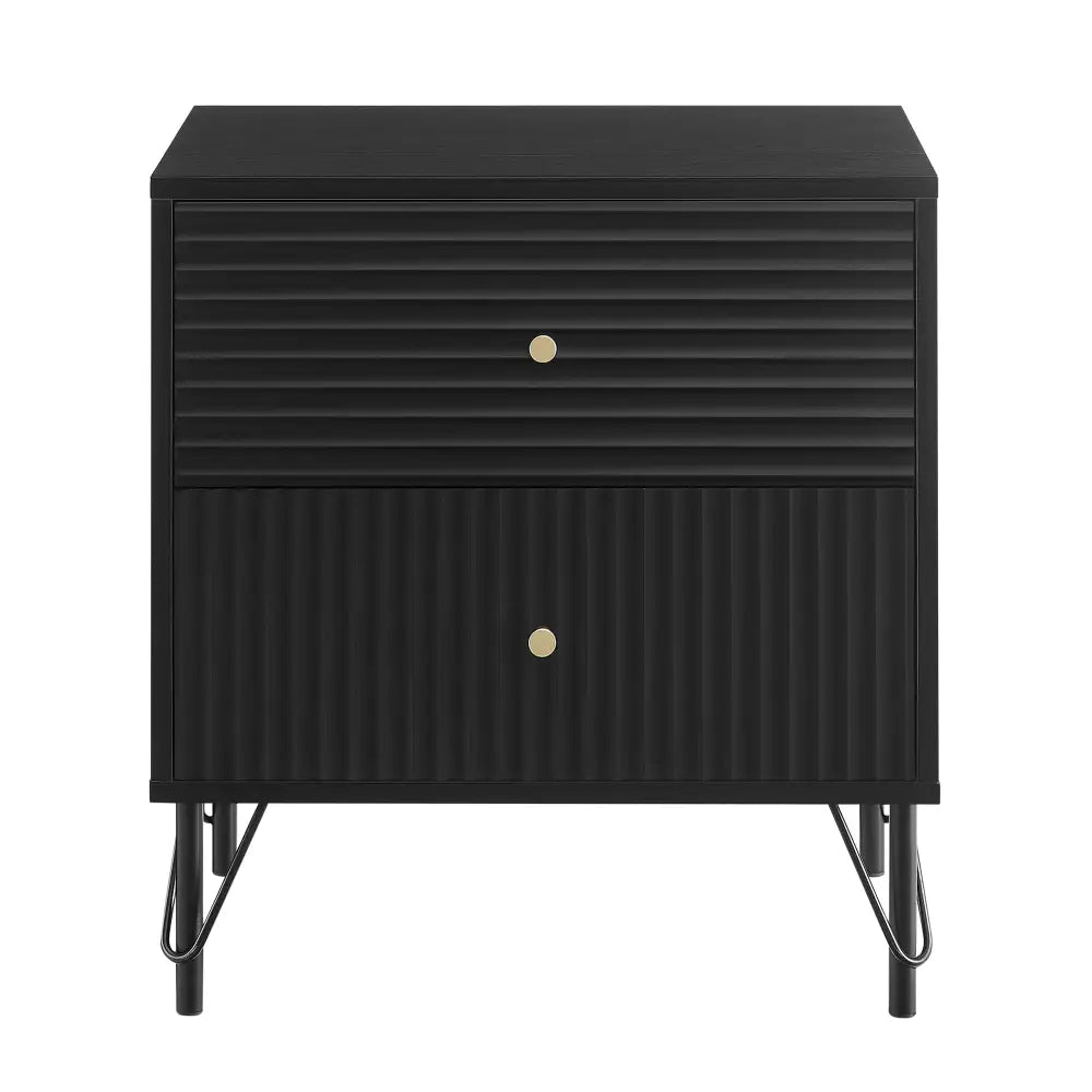 Lisa Wavy Fluted Bedside Table in Black - Furniture > Bedroom > Bedside Tables