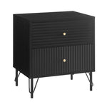 Lisa Wavy Fluted Bedside Table in Black - Furniture > Bedroom > Bedside Tables