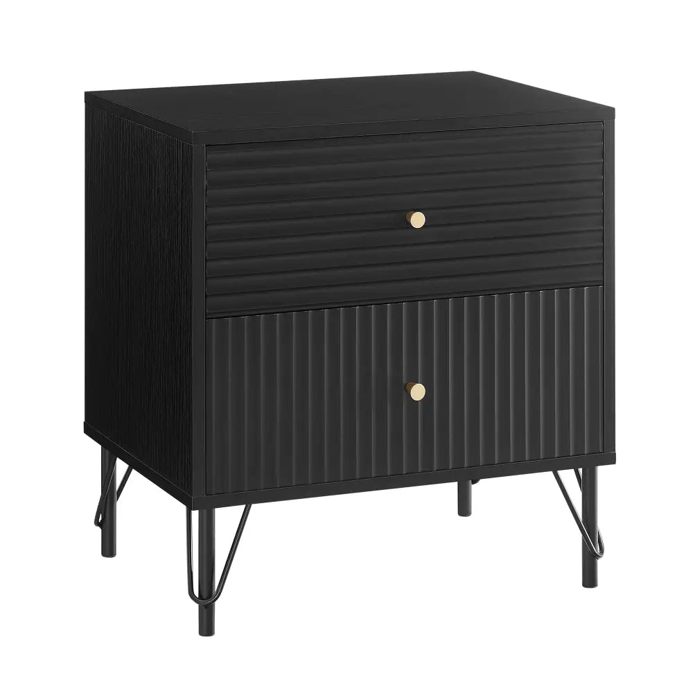 Lisa Wavy Fluted Bedside Table in Black - Furniture > Bedroom > Bedside Tables