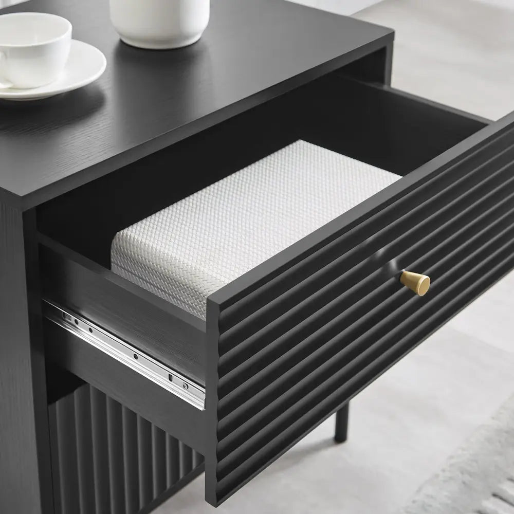 Lisa Wavy Fluted Bedside Table in Black - Furniture > Bedroom > Bedside Tables