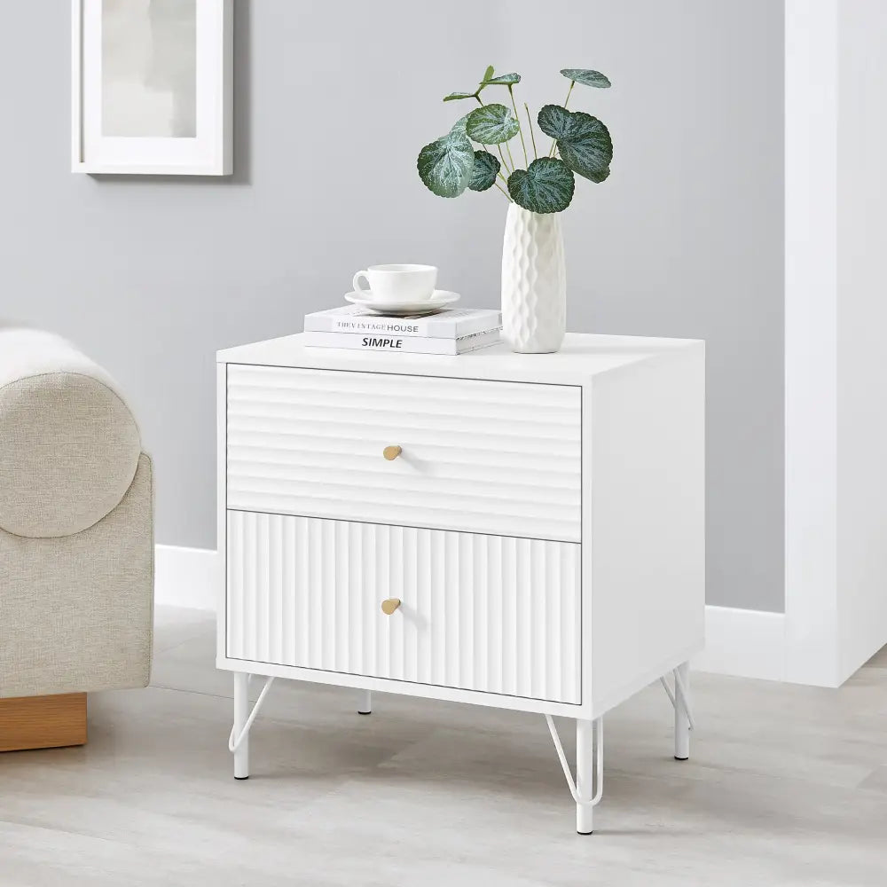 Lisa Wavy Fluted Bedside Table in White - Furniture > Bedroom > Bedside Tables