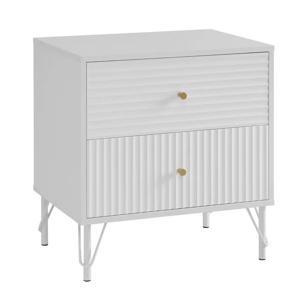 Lisa Wavy Fluted Bedside Table in White - Furniture > Bedroom > Bedside Tables