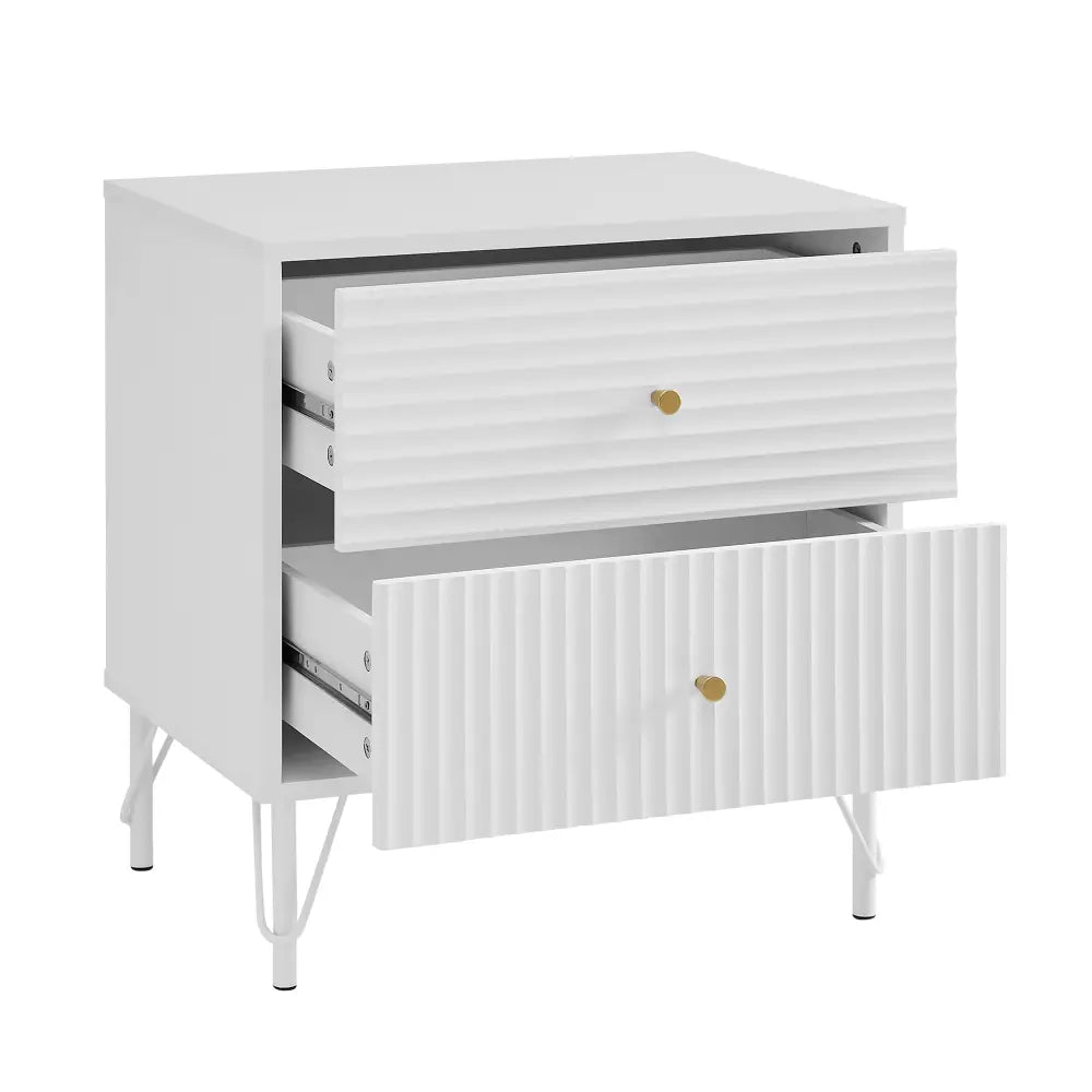 Lisa Wavy Fluted Bedside Table in White - Furniture > Bedroom > Bedside Tables