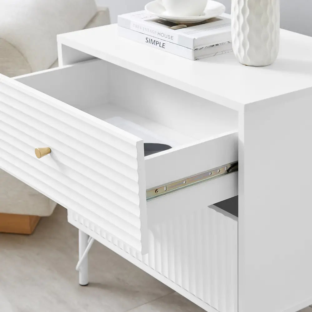 Lisa Wavy Fluted Bedside Table in White - Furniture > Bedroom > Bedside Tables