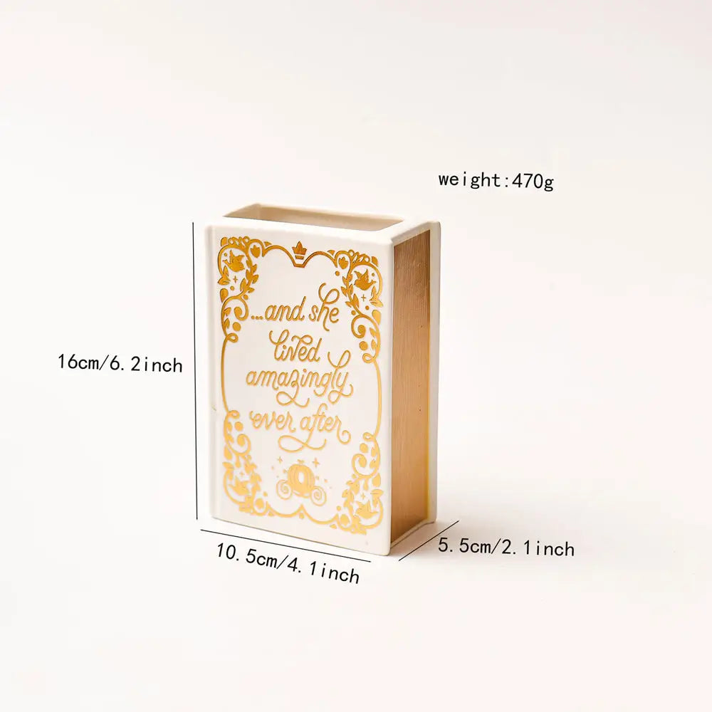 Literary Book Vase - Creative Ceramic Planter & Desk Organizer(Golden Book) - Home & Garden > Decor > Vases & Table