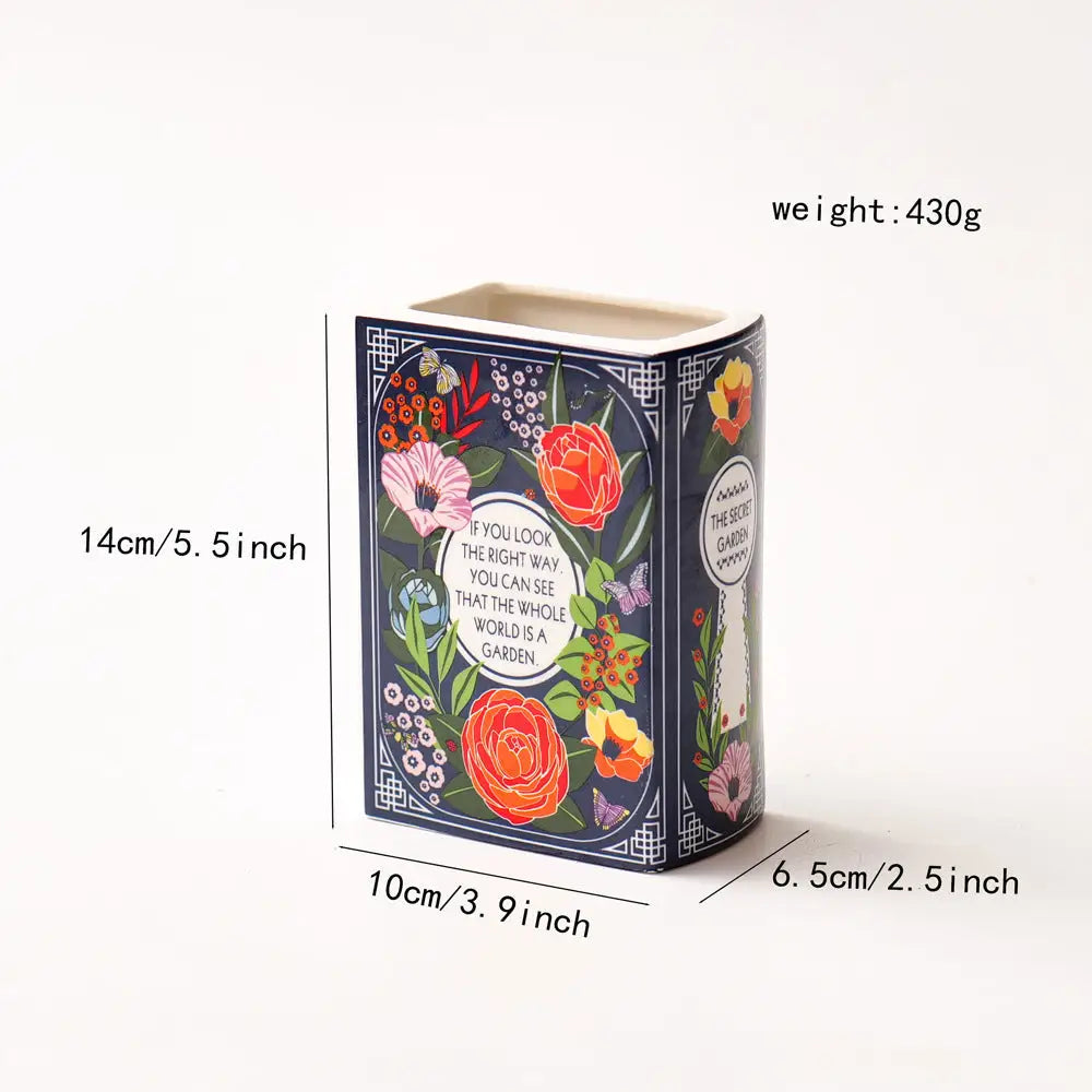 Literary Book Vase - Creative Ceramic Planter & Desk Organizer(Type B - 14x10x6.5cm) - Home & Garden > Decor > Vases &