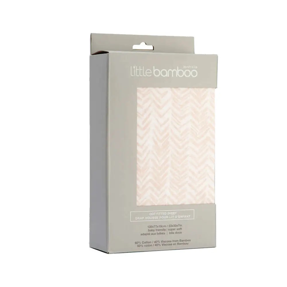 Little Bamboo Jersey Fitted Sheet Cot Size Herringbone Dusty Pink - Home & Garden > Bedding