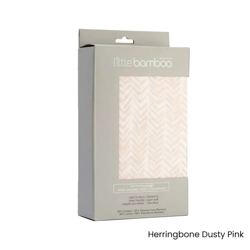 Little Bamboo Jersey Fitted Sheet Cot Size Herringbone Dusty Pink - Home & Garden > Bedding