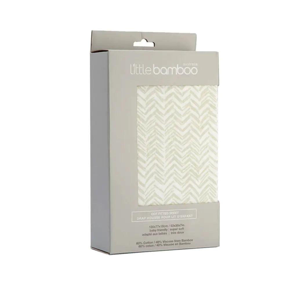 Little Bamboo Jersey Fitted Sheet Cot Size Herringbone Whisper - Home & Garden > Bedding