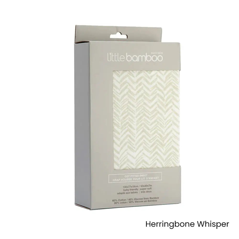 Little Bamboo Jersey Fitted Sheet Cot Size Herringbone Whisper - Home & Garden > Bedding