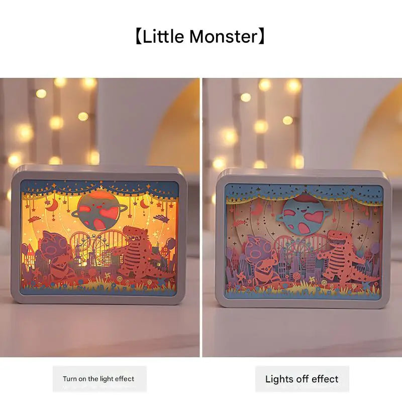 Little Monsters 3D Paper Carving Night Light - USB Or Battery Powered Decorative Bedside Lamp | Atmosphere Lamp