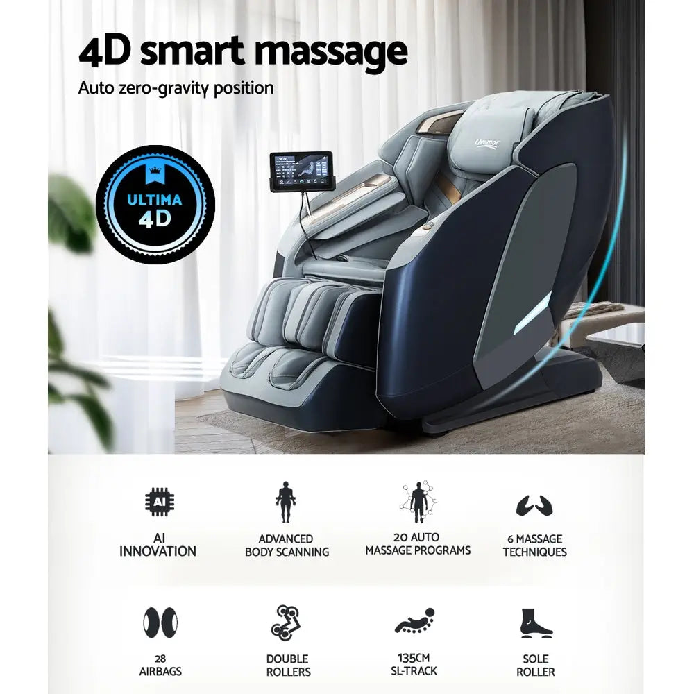 Livemor 4D Massage Chair Electric Recliner Double Core Mechanism Massager Melisa - Furniture > Bar Stools & Chairs >
