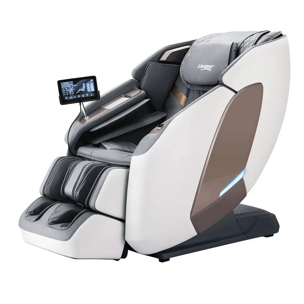 Livemor 4D Massage Chair Electric Recliner Double Core Mechanism Massager Melisa White - Furniture > Bar Stools &