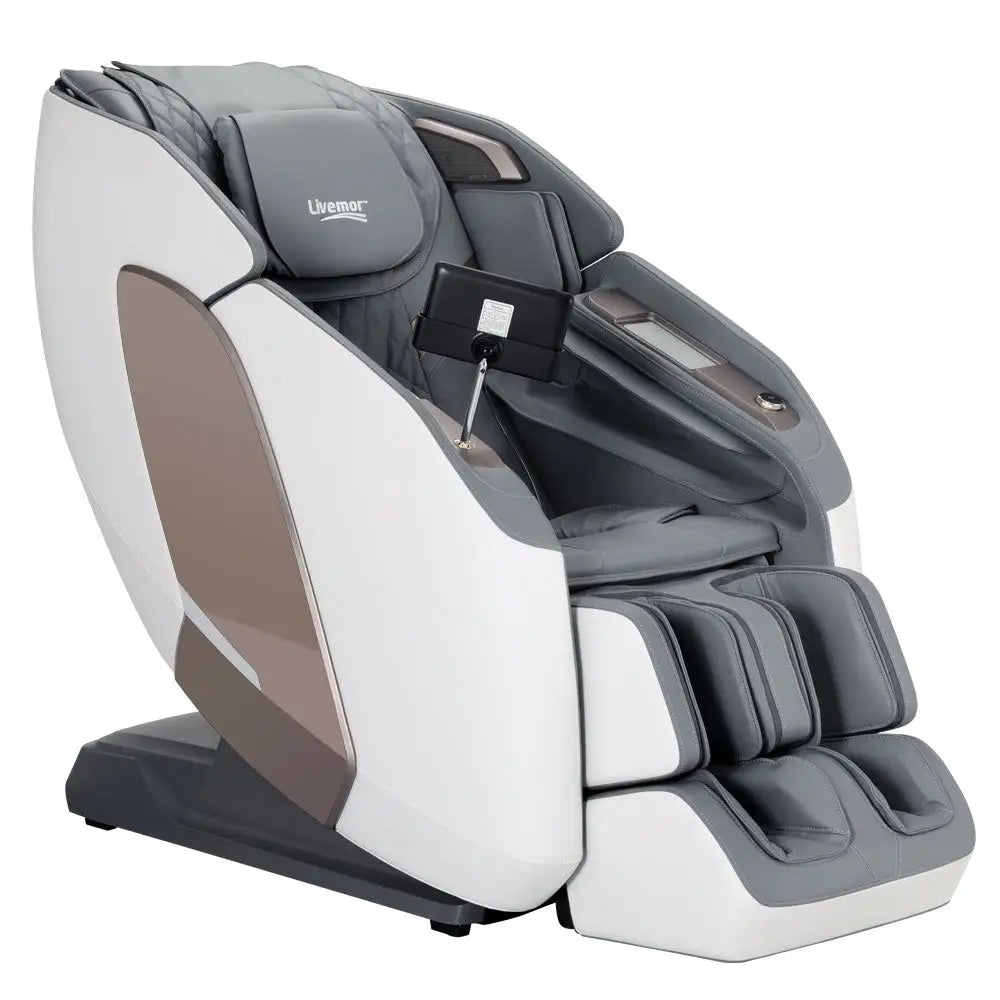 Livemor 4D Massage Chair Electric Recliner Double Core Mechanism Massager Melisa White - Furniture > Bar Stools &