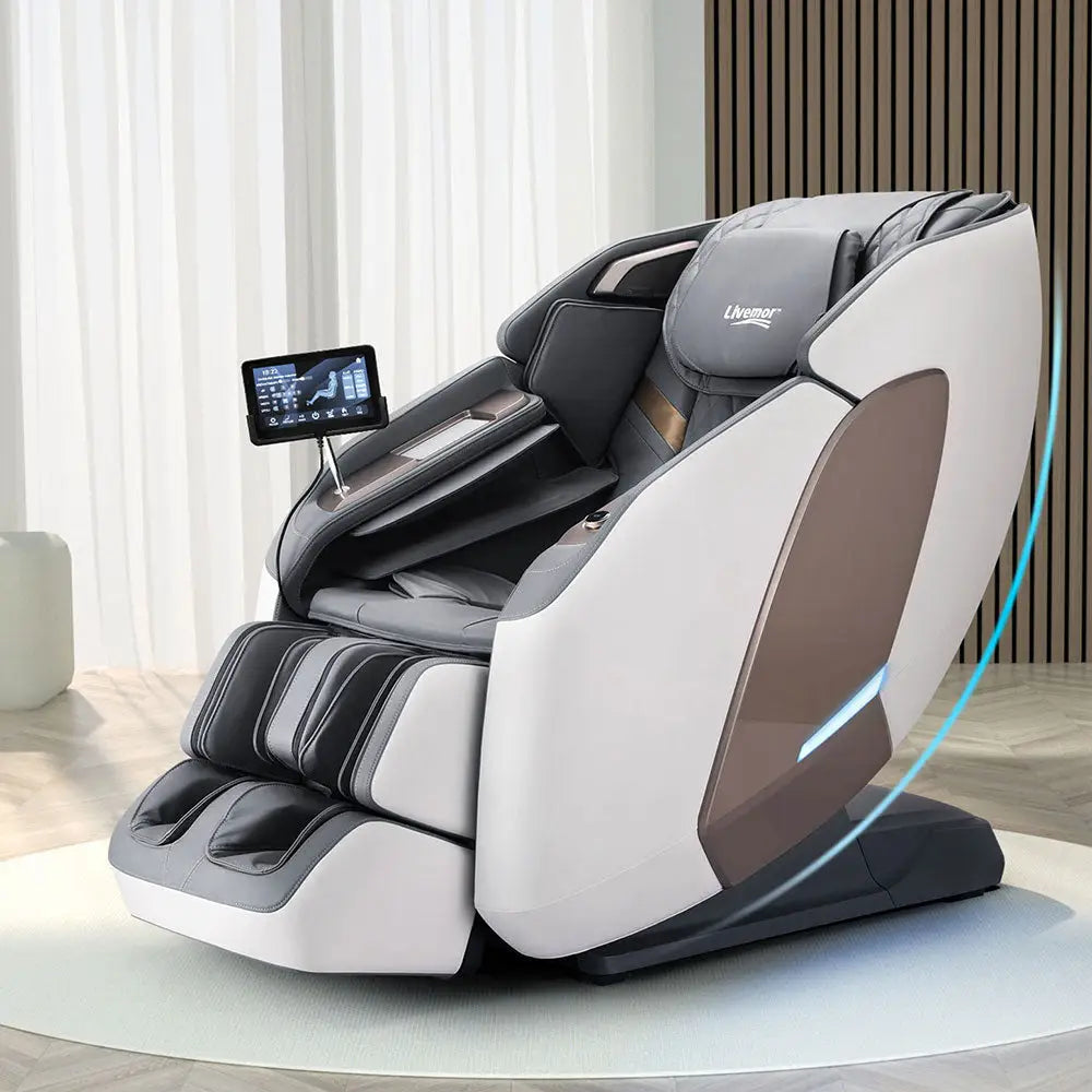 Livemor 4D Massage Chair Electric Recliner Double Core Mechanism Massager Melisa White - Furniture > Bar Stools &